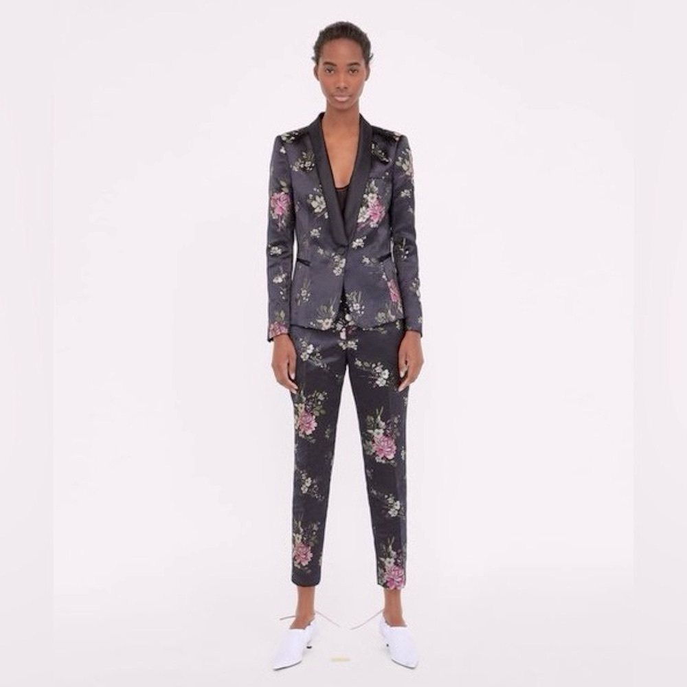 Zara Floral Print Satin Blazer Black/Pink Size XL NEW - Picture 4 of 6